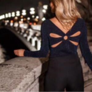 WORN ONCE Chic Black Cutout Long Sleeve Bodysuit